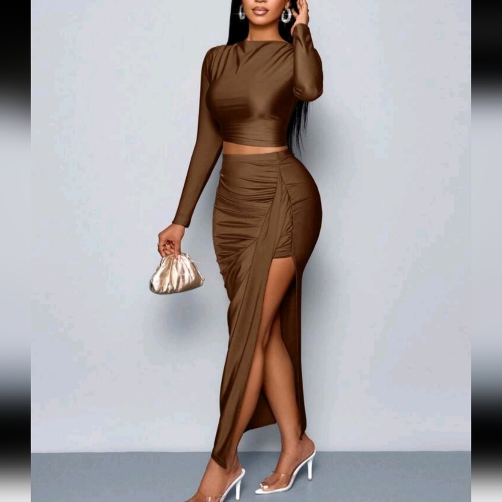 Women's 2pcs Set Solid Color Elegant Casual Simple Asymmetrical Collar